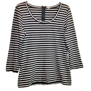 J Crew Striped Top with 3/4 Length Sleeves in Charcoal Grey/White Women’s Large